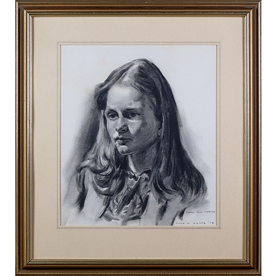 Alan Baker (1914-1987), Charcoal Study (Young Miss Horton) 1973, Charcoal on Paper