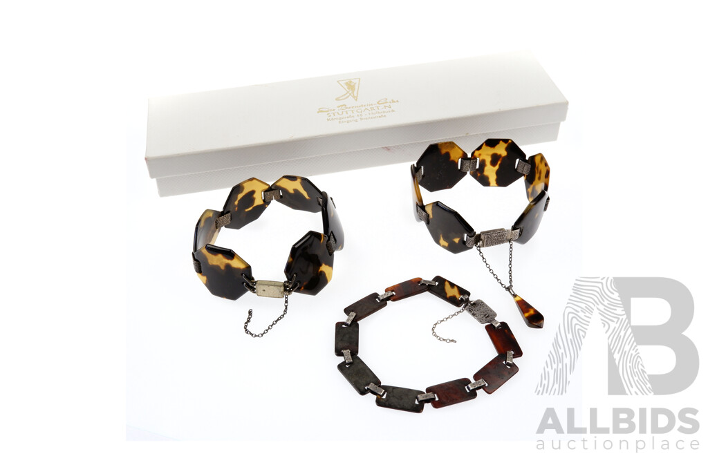 Three Tortoise Shell Bracelets with .800 Silver Links and Locks