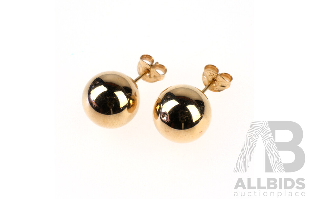 Pair of 9ct Yellow Gold Ball Earrings, 0.9g