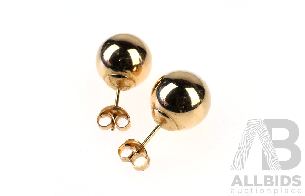 Pair of 9ct Yellow Gold Ball Earrings, 0.9g