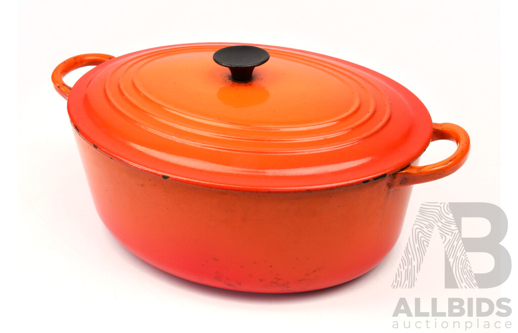 French Le Creuset Orange Enamel Cast Iron Casserole  Dish and Lid