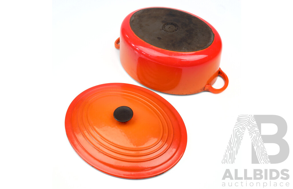 French Le Creuset Orange Enamel Cast Iron Casserole  Dish and Lid