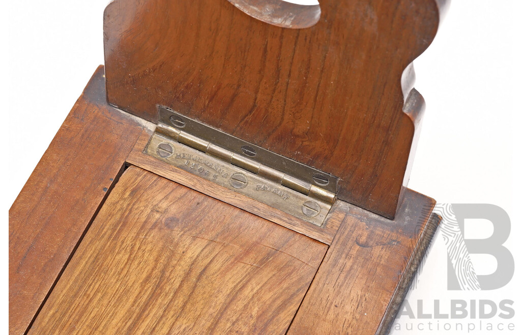 Victorian Walnut and Pierced Brass Telescopic Book Stand, Hinges Stamped "Self Closing Book Slide", "Betjemann's Patent 13065"