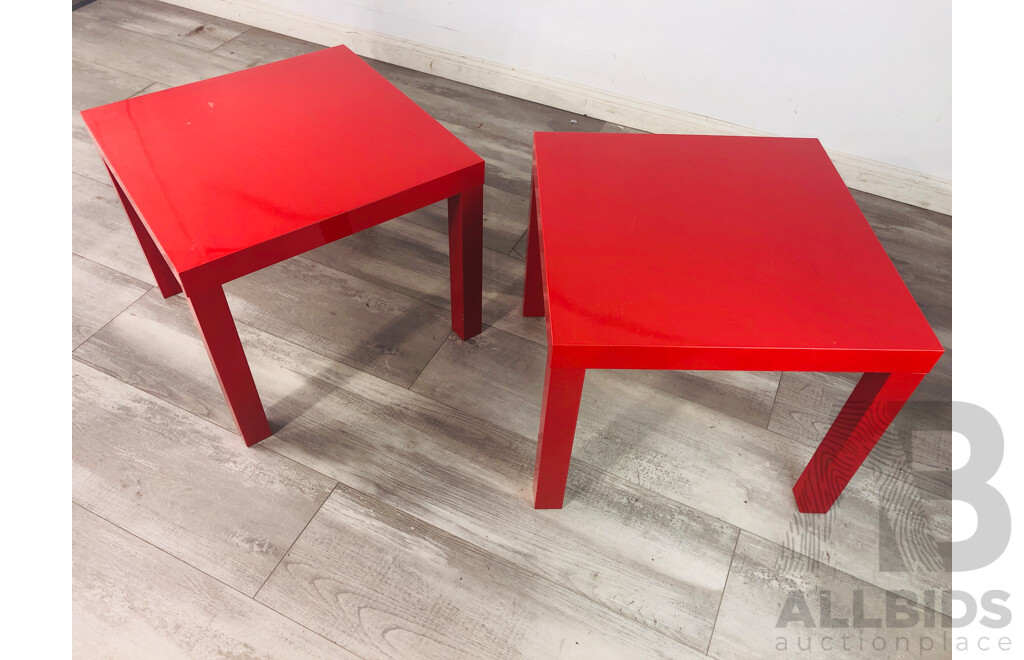 Pair of Vintage Ikea ‘Lack’ Red Lacquered Wood Side Tables, Made in Poland