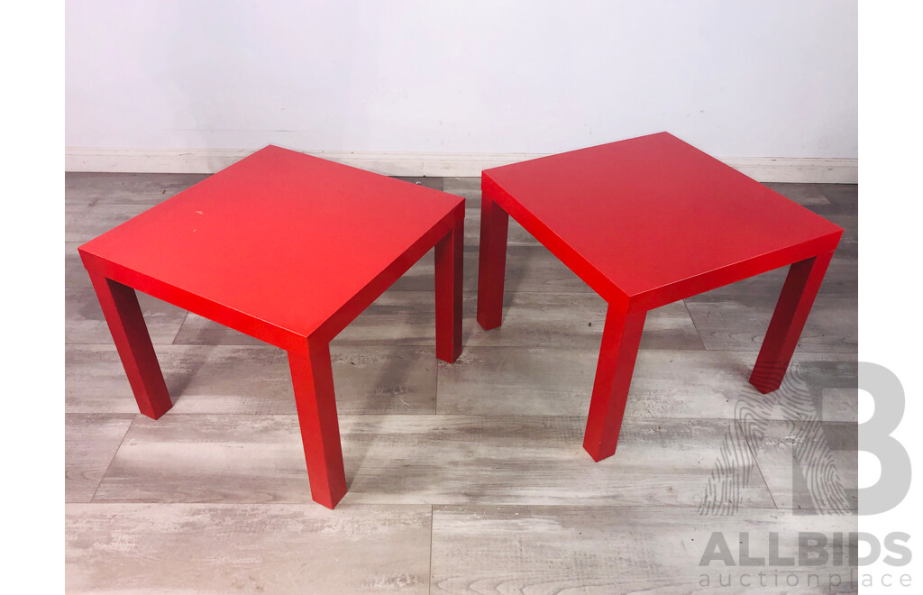 Pair of Vintage Ikea ‘Lack’ Red Lacquered Wood Side Tables, Made in Poland