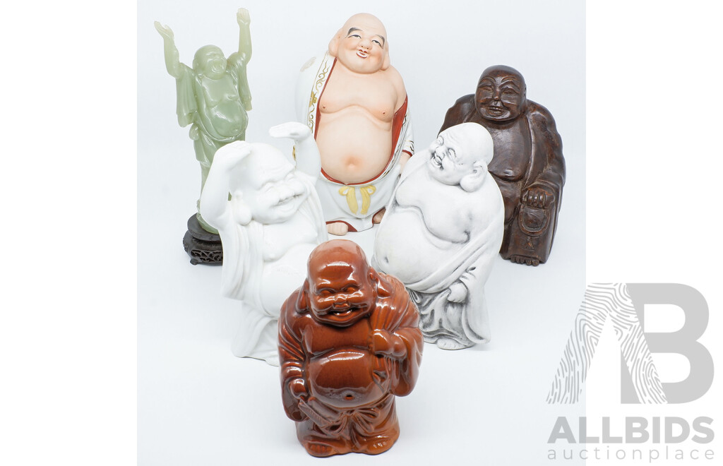 Six Chinese Figures of Buddha, Various Media, Tallest 25cm, (6)