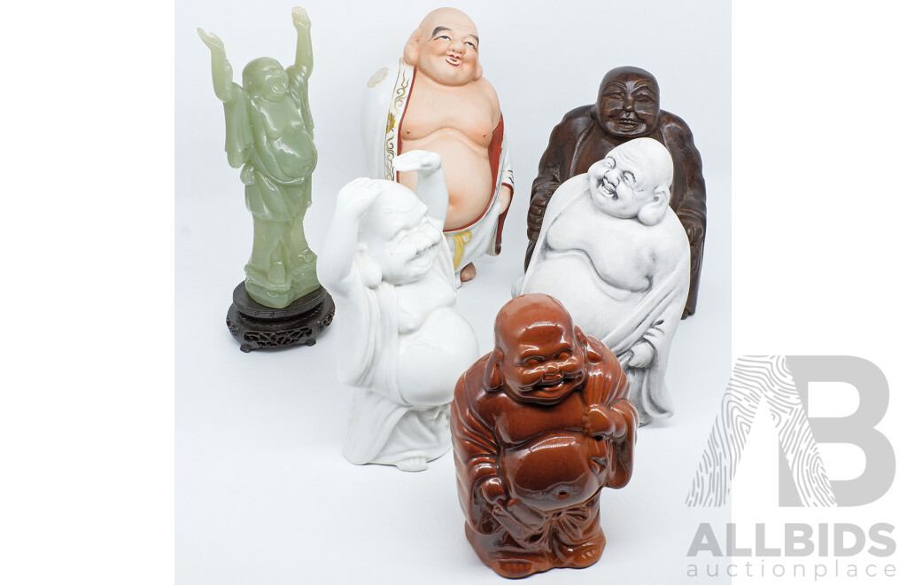 Six Chinese Figures of Buddha, Various Media, Tallest 25cm, (6)