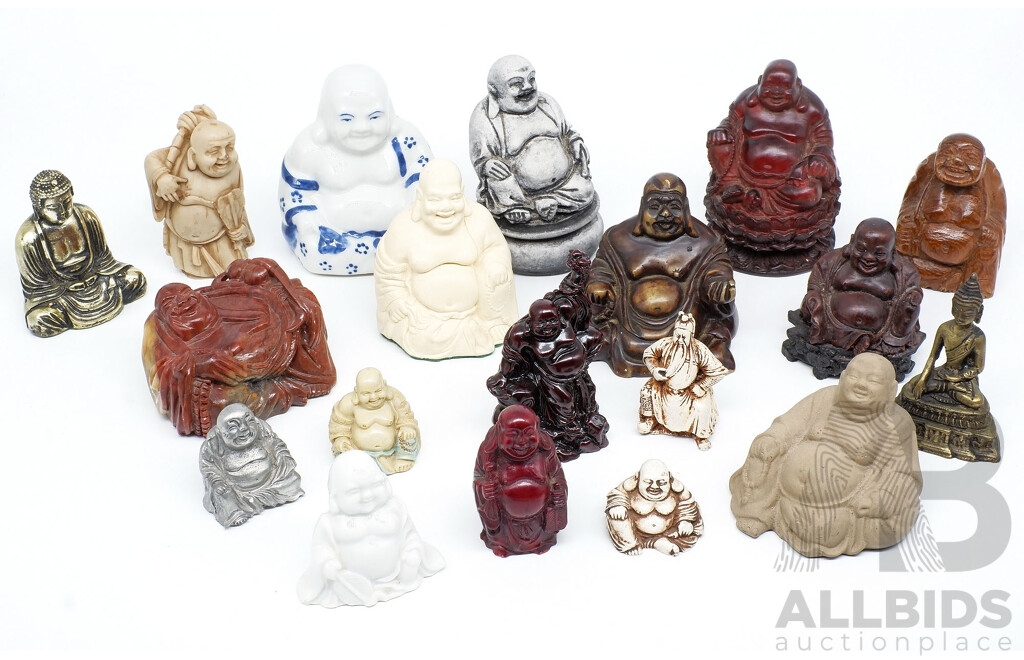 Nineteen Small Chinese Figures of Buddha, Various Media, Tallest 9cm, (19)