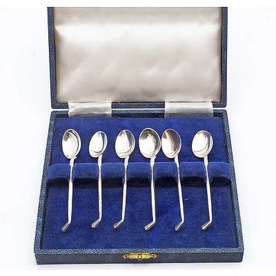 Vintage Set Sterling Silver Golf Coffee Spoons Boxed