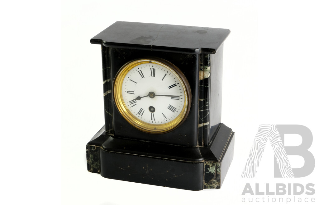 Vintage Slate and Marble Mantle Clock with Gilt Dial Surround