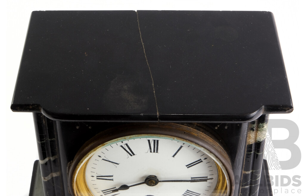 Vintage Slate and Marble Mantle Clock with Gilt Dial Surround