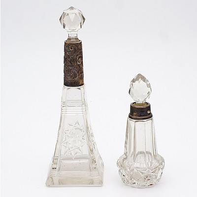 Two Antique English Hallmarked Sterling Silver Mounted Cut Glass Scent Bottles