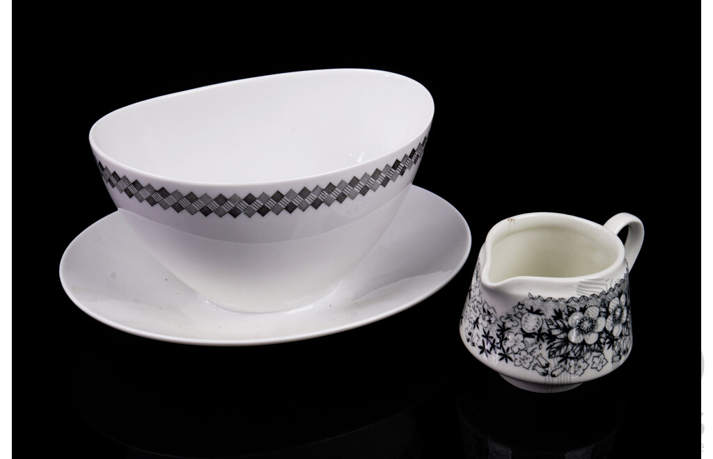 Retro Swedish Rorstrand Porcelain Dish in Tweed Pattern Along with a Small Arabia Jug in Talvikki Pattern