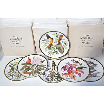 Six Franklin Porcelain Songbirds of the World Display Plates with Boxes