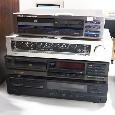 JVC T-10XL, TEAC PD-11, Technics SL-P202 and Yamaha CD-950 Disc Players and Radios Made in Japan