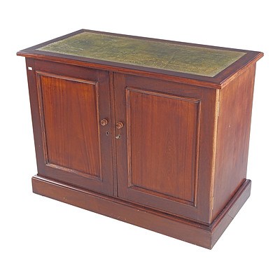 Antique Style Side Cabinet with Faux Leather Insert Top