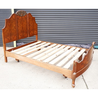 Antique Style Burr Walnut Queen Bed Frame