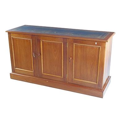 Antique Style Sideboard with Three Doors and Faux Leather Insert Top