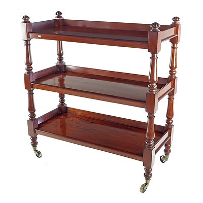 Victorian Mahogany Three Tier Dumbwaiter with Brass Casters Circa 1880