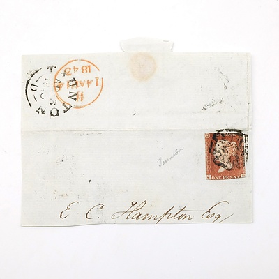 Penny Red Envelope Dated 1843