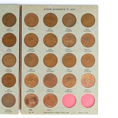 Near Complete Set of Australian One Penny Coins, Lacking 1925 and 1930