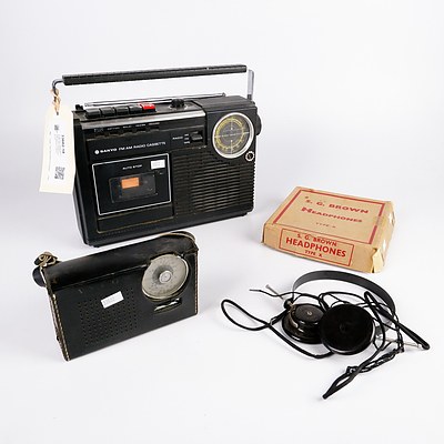 Vintage Sony FM/AM Radio Cassette, Astor Transistor Radio and S. G. Brown Type X Headphones in Original Box (3)