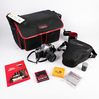 Vintage Pentax Asahi SP500 SLR Camera with Tamron Lens, Manuals and Travel case