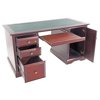 Antique Style Twin Pedestal Desk with Faux Leather Insert Top
