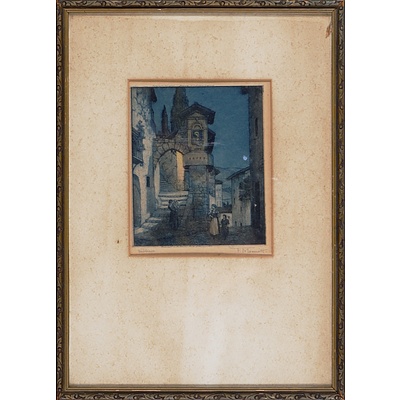 Frederick Marriott (1860-1941, English), Subiaco, Coloured Etching, 14.5 x 12 cm