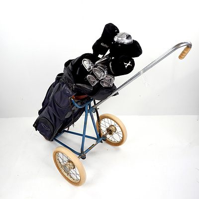 Super Scot 14 Left Handed Golf Club Set With Calaway Bag and Vintage Buggy