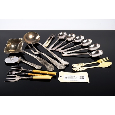 Collection of Vintage EPNS and Carved Bone Cutlery and Serving Utensils including Hardy Bros.