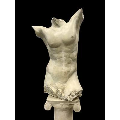 Classical Style Resin Male Torso on Pedestal, 1996