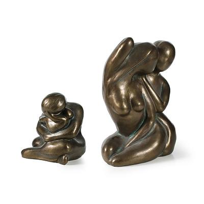 Two Bronzed Nude Figure Group Sculptures, 'Together', and Untitled Mother and Infant, Both Signed 'Priya' Circa 2000