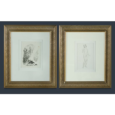 LINDSAY Norman (1879-1969) Two Prints, Standing Nude and Castle Hunting Scene
