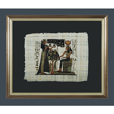 Three Egyptian Pharaonic Style Framed Paintings on Hand-Made Papyrus