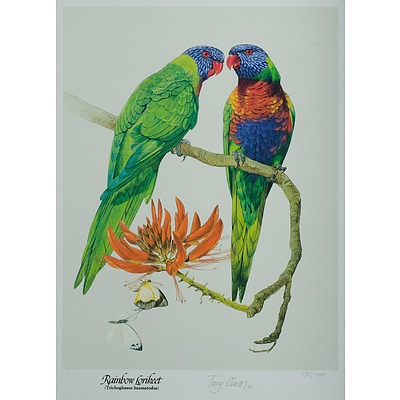 OLIVER, Tony (b.1940) Four Australian Bird Prints, 'Australian Barn Owl', 'Major Mitchell's Cockatoo', Laughing Kookaburra' and 'Rainbow Lorikeet'