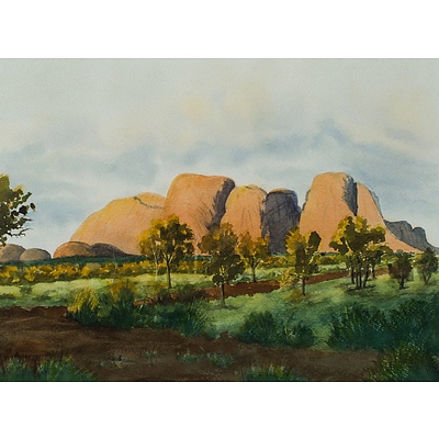 Australian School (2) Central Australian Landscape (Unsigned) and Coastal Scene (Signed Indistinctly - Possibly Audrey Hasler)