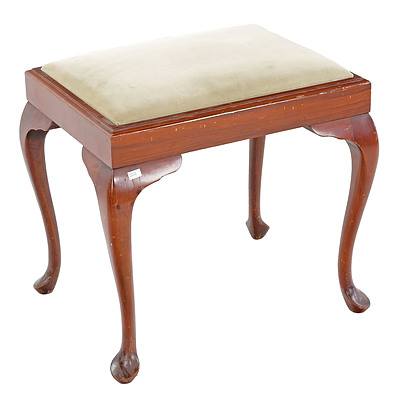 Vintage Queen Anne Style Piano Stool with Upholstered Seat