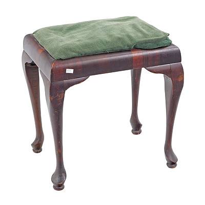 Mid Century Queen Anne Style Queensland Black Walnut Piano Stool with Upholstered Seat