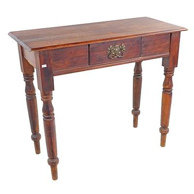 Antique Kauri Pine Hall Table with Single Drawer and Brass Handle