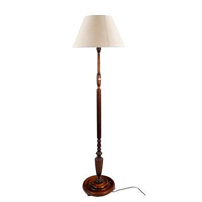 Vintage Maple Standard Lamp with Fluted Column, Turned Base and Shade