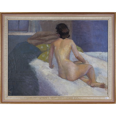 A Framed Oil Painting of a Seated Nude