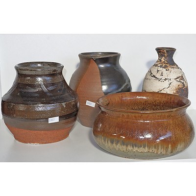 Three Various Stoneware Vases and a Bowl, All with Potter's Marks