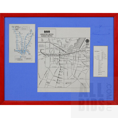 Quantity Nine Framed Subway Railway Maps Including Melbourne, Shanghai and More