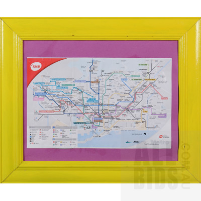 Quantity Five Framed Subway Railway Maps Including Berlin, Paris and More