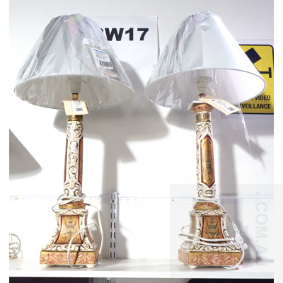 Pair Contemporary Painted Ceramic Table Lamps with New Shades