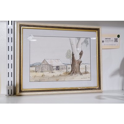 Don Warren, Farm Building Gundaroo 1989, pen and ink, 17 x 24 cm