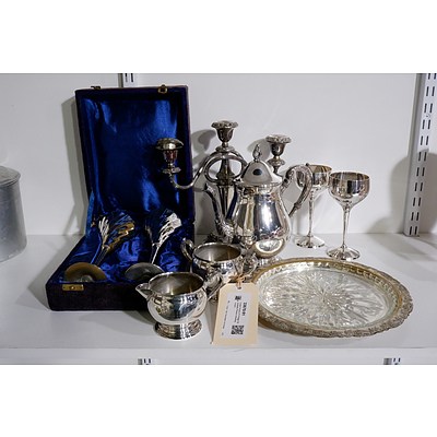 Large Group of Vintage Silverplate Pieces including Viners