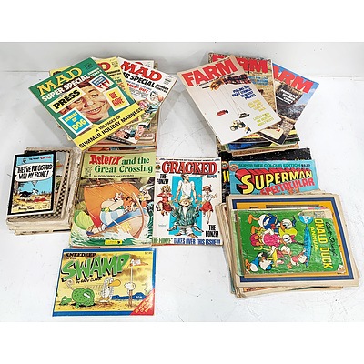 Large Group of Farm Magazines and Vintage Comics Including MAD, CRACKED, Asterix and More