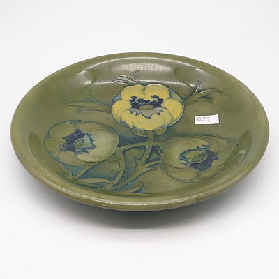 William Moorcroft Plate Painted in the Big Poppy Pattern on a Green Ground Circa 1935